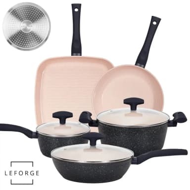 Batería de Cocina Le Forge 8 Piezas Antiadherente Cerámica Granito Rosa