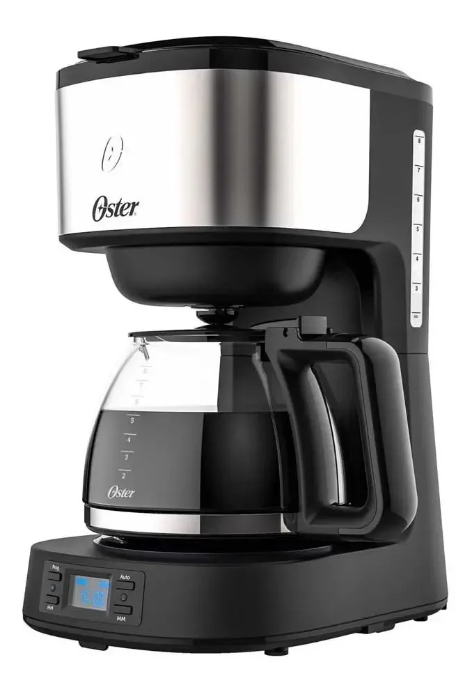 Cafetera Programable Oster® 8 Tazas En Acero Inoxidable Bvst Negro/plateado