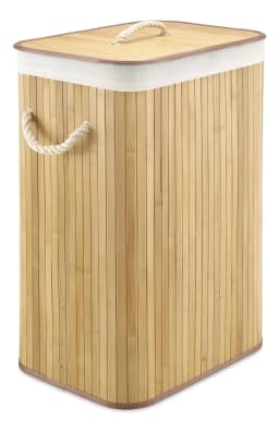 Canasto de Ropa Sucia Plegable de Bambú con Tapa (28 × 36 × 50 cm)