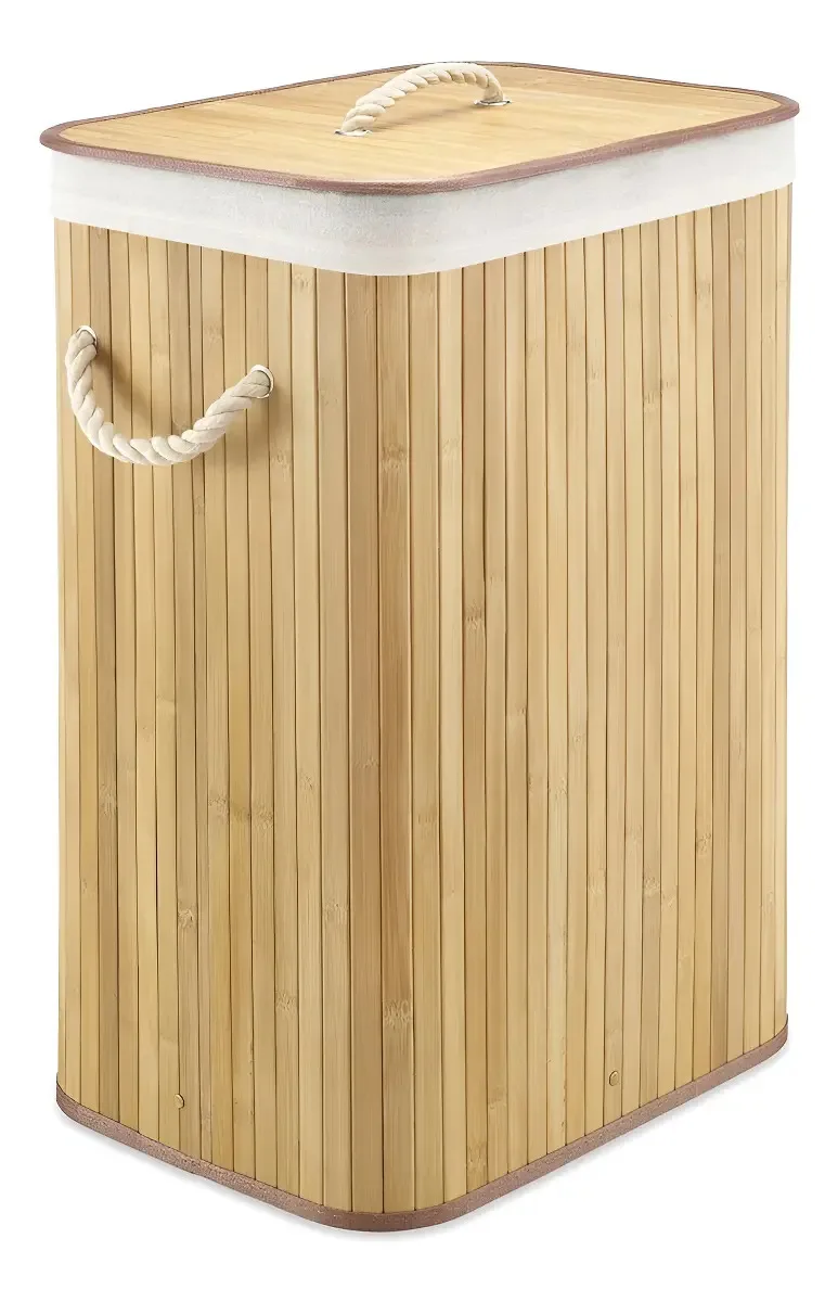 Canasto de Ropa Sucia Plegable de Bambú con Tapa (28 × 36 × 50 cm)