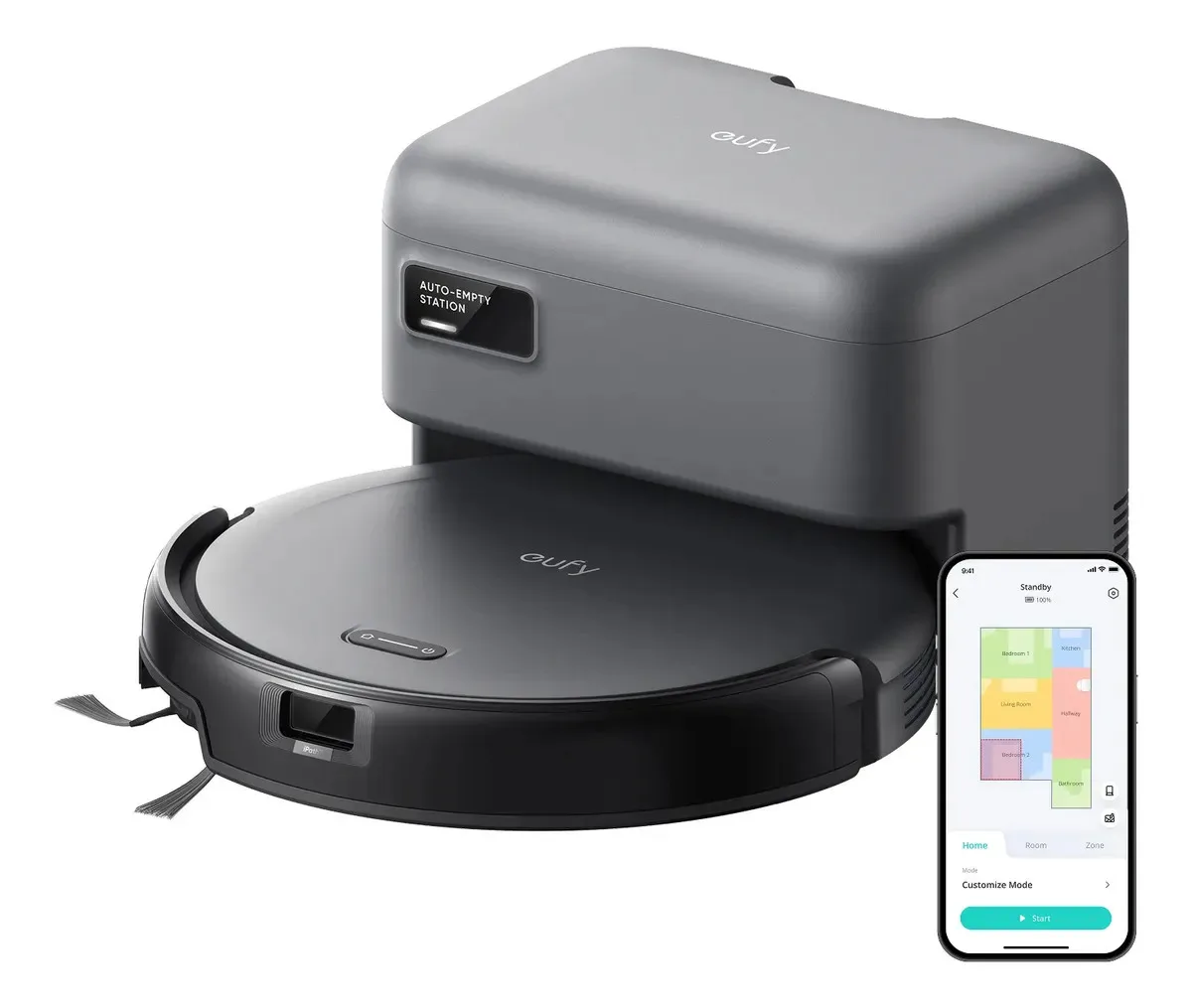 Aspiradora Robot Eufy C10, 4000 Pa de Succión, Autovaciamiento, Limpieza de Alfombras y Esquinas, Diseño Ultrafino 7.2 cm, Navegación Láser e Infrarroja, Cepillos Antienredos, Estación Todo en Uno