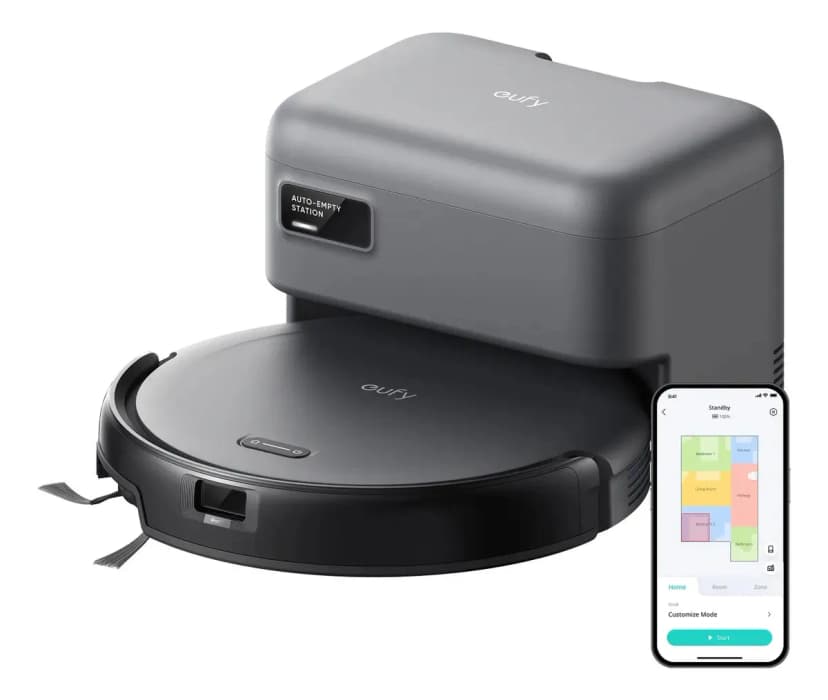 Aspiradora Robot Eufy C10, 4000 Pa de Succión, Autovaciamiento, Limpieza de Alfombras y Esquinas, Diseño Ultrafino 7.2 cm, Navegación Láser e Infrarroja, Cepillos Antienredos, Estación Todo en Uno