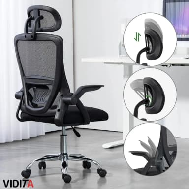 Silla Ergonómica Vidita Emilia Plus (malla, apoyacabezas, apoyabrazos ajustables)