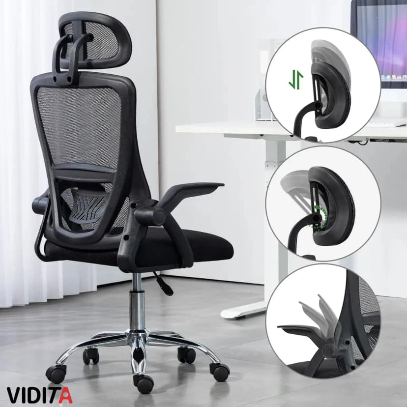 Silla Ergonómica Vidita Emilia Plus (malla, apoyacabezas, apoyabrazos ajustables)