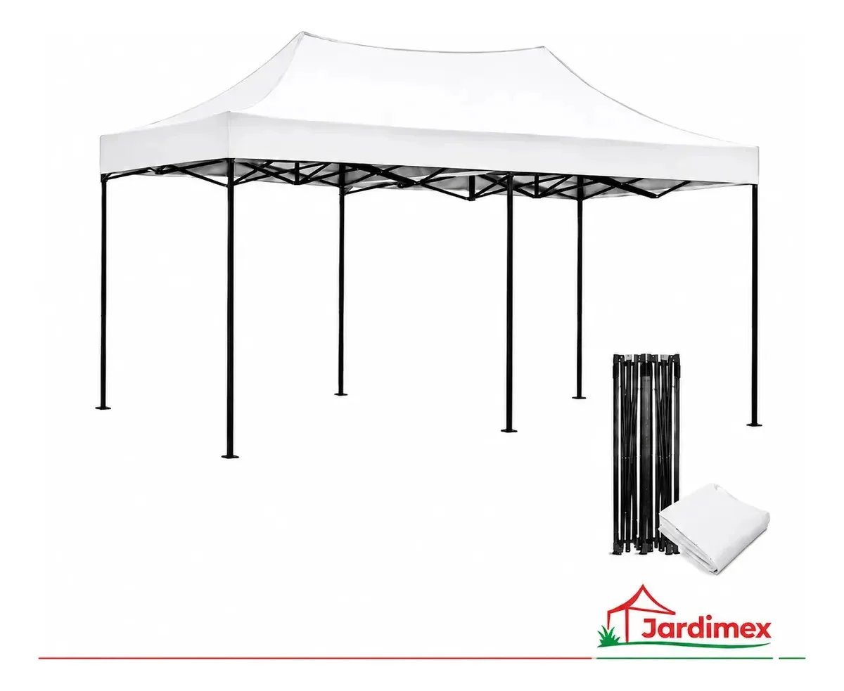 Toldo Plegable 3x6 m Jardimex Oxford 600D Impermeable Estructura Acero Color Blanco