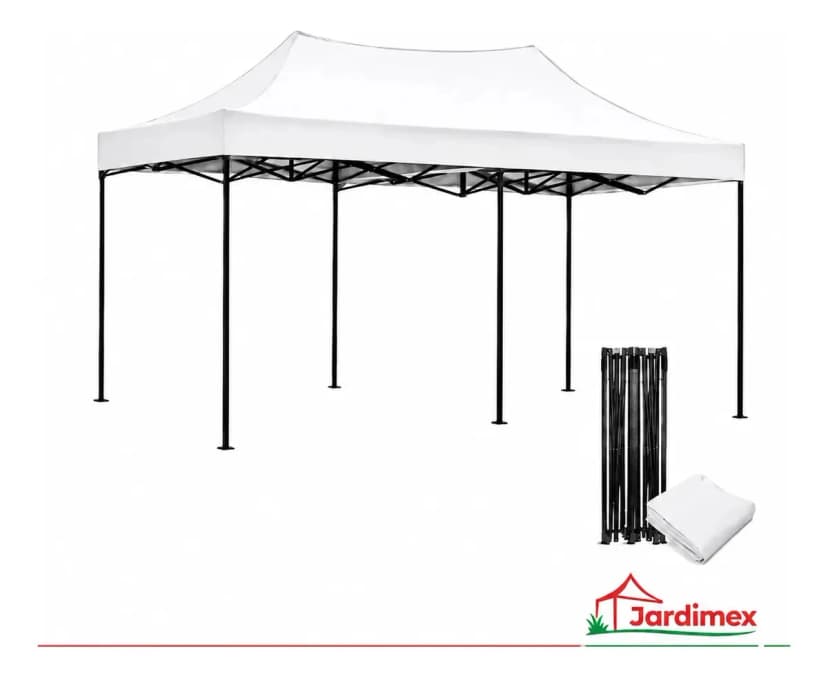 Toldo Plegable 3x6 m Jardimex Oxford 600D Impermeable Estructura Acero Color Blanco